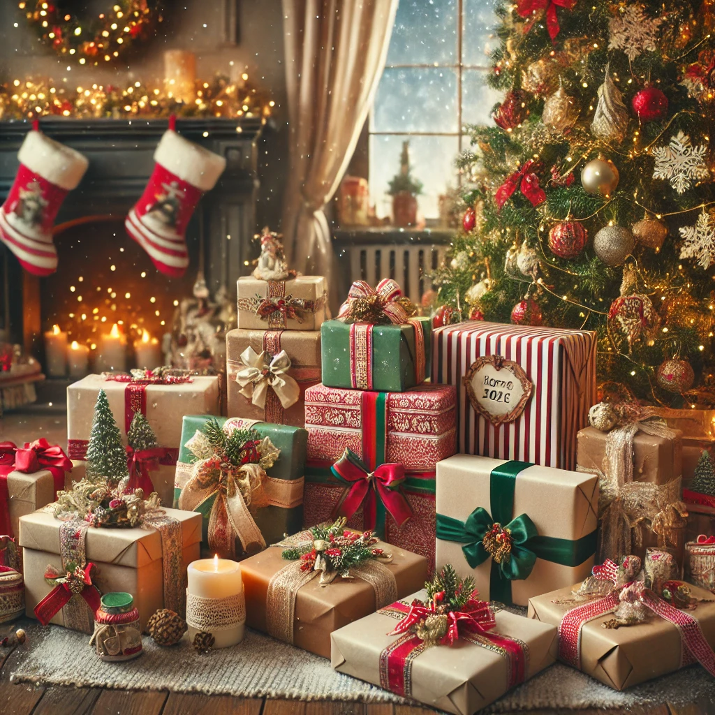 DALL·E 2024-11-12 11.11.20 - A cozy and festive Christmas scene with a variety of beautifully wrapped Christmas gifts arranged under a decorated Christmas tree. The gifts are wrap