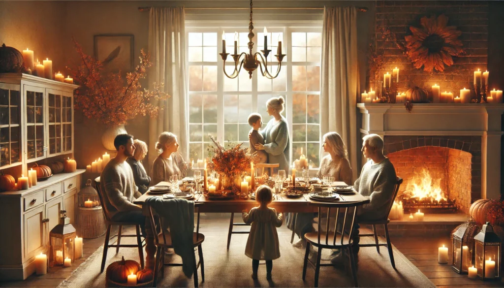 DALL·E 2024-11-27 09.00.38 - A peaceful and reflective Thanksgiving scene perfect for the conclusion of an article. The image shows a cozy family moment, with loved ones gathered