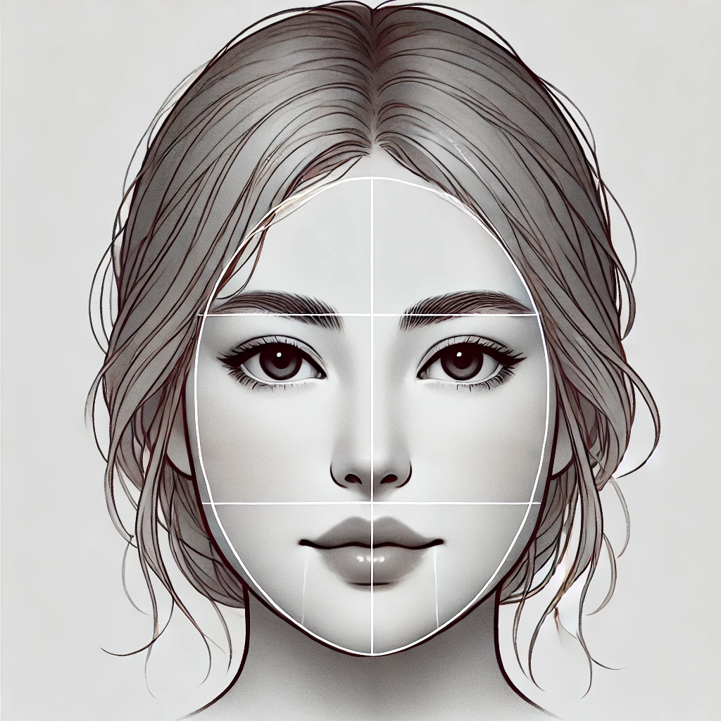 DALL·E 2025-01-03 10.19.50 - A detailed illustration of a round face shape. The face has soft, balanced features with equal width and length, no sharp angles, and a smooth, curved