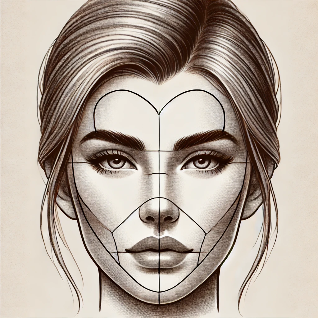 DALL·E 2025-01-03 10.19.53 - A detailed illustration of a heart-shaped face. The face has a broader forehead that gradually tapers to a narrow, pointed chin, creating a distinct h