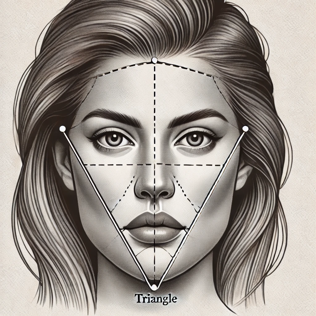 DALL·E 2025-01-03 10.19.55 - A detailed illustration of a pear-shaped (triangle) face. The face features a narrower forehead and wider jawline, with cheeks that gradually widen to