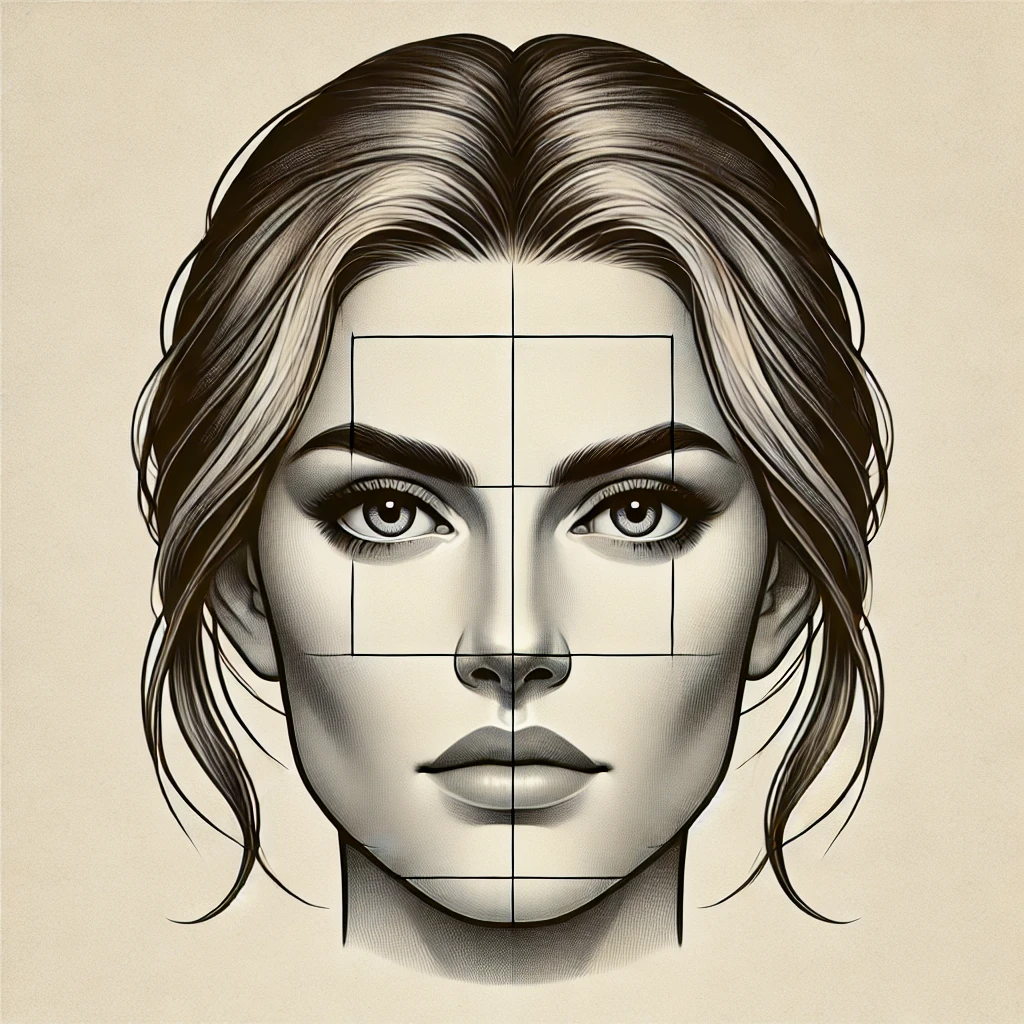 DALL·E 2025-01-03 10.45.32 - A detailed illustration of a woman's square face shape. The face has strong, angular features with a broad forehead, wide cheekbones, and a well-defin