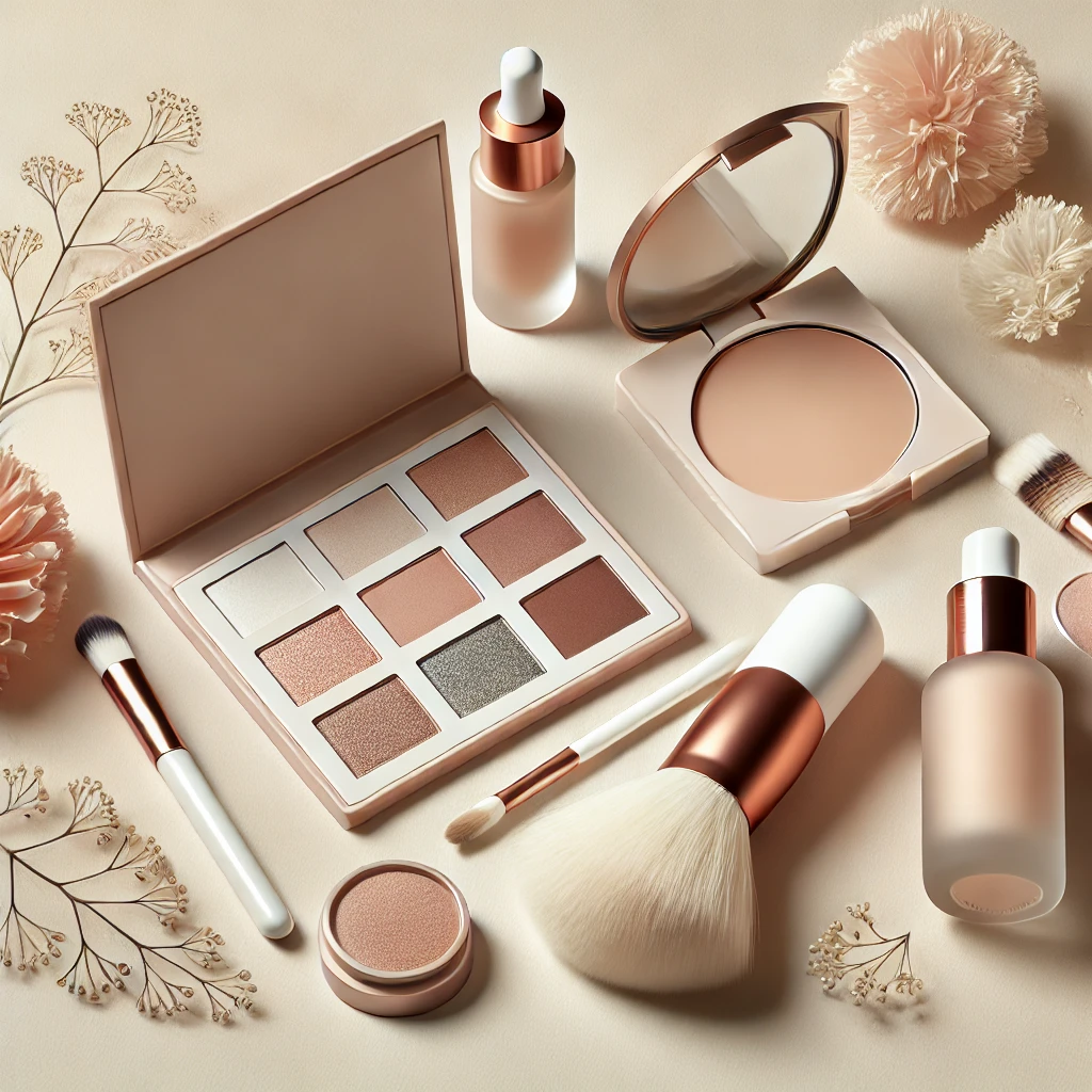 DALL·E 2025-01-24 09.51.35 - A minimalist and stylish header image for an article about makeup, beauty tools, and self-care. The image includes a clean flat-lay arrangement with a