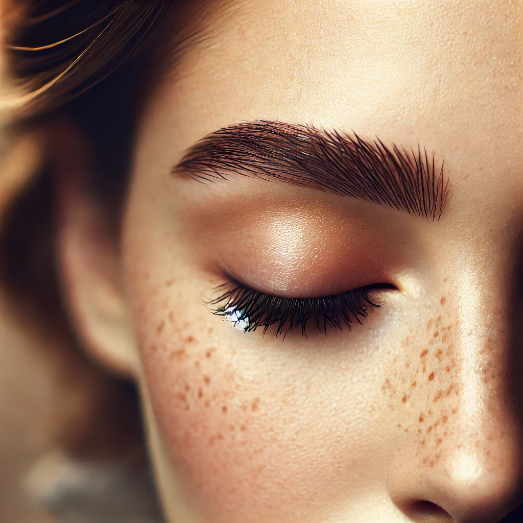 DALL·E 2025-01-29 08.50.30 - A close-up of a woman's eyebrows that are natural yet well-defined. The brows are full, slightly arched, and groomed with a soft, feathery effect. The